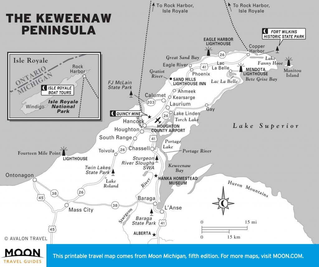 Travel map of The Keweenaw Peninsula, Michigan