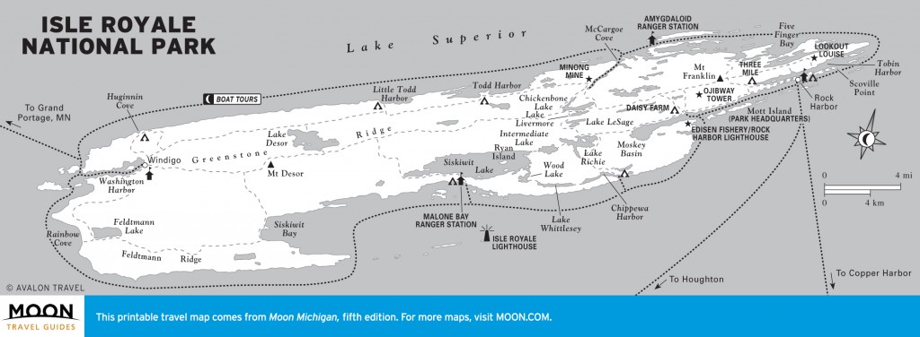 Travel map of Isle Royale National Park, Michigan