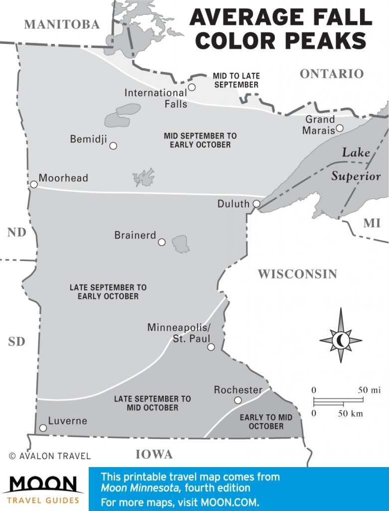 Travel map of Minnesota's Average Fall Color Peaks