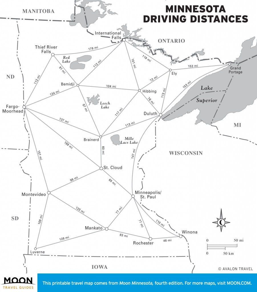 Travel map of Minnesota Driving Distances