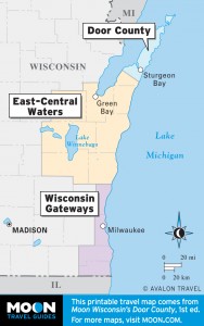Wisconsin's Door County travel maps by region.