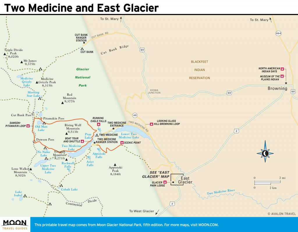 Travel map of Two Medicine and East Glacier