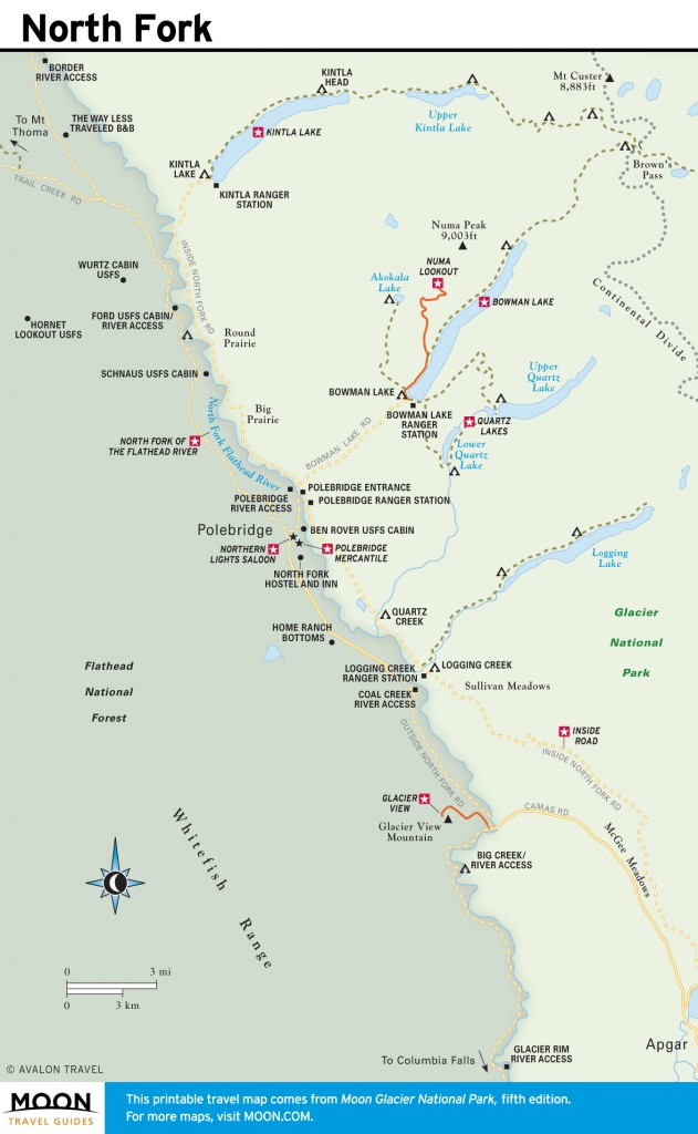 Travel map of North Fork, Montana