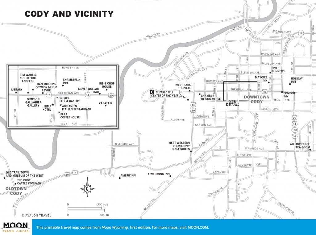 Travel map of Cody, Wyoming and Vicinity