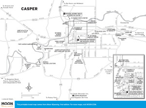 Travel map of Casper, Wyoming
