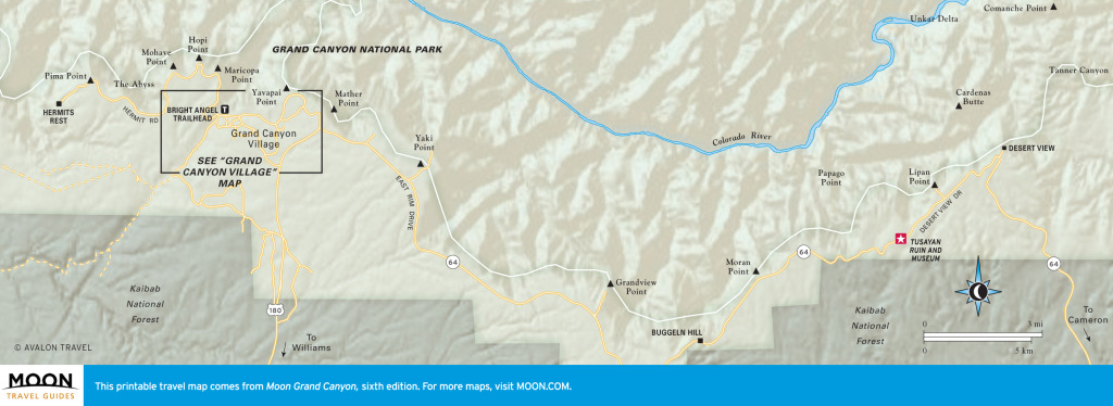 Travel map of the South Rim of the Grand Canyon