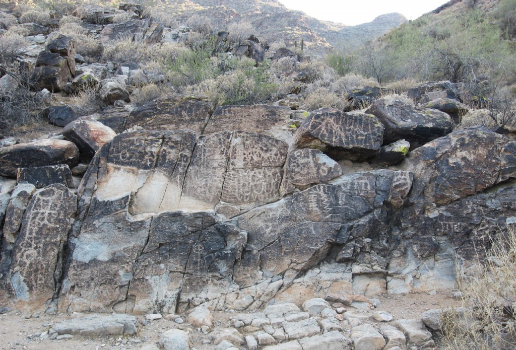 Petroglyphs marked on exposed granite.