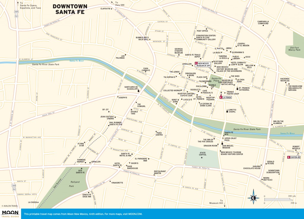 Travel map of Downtown Santa Fe, New Mexico
