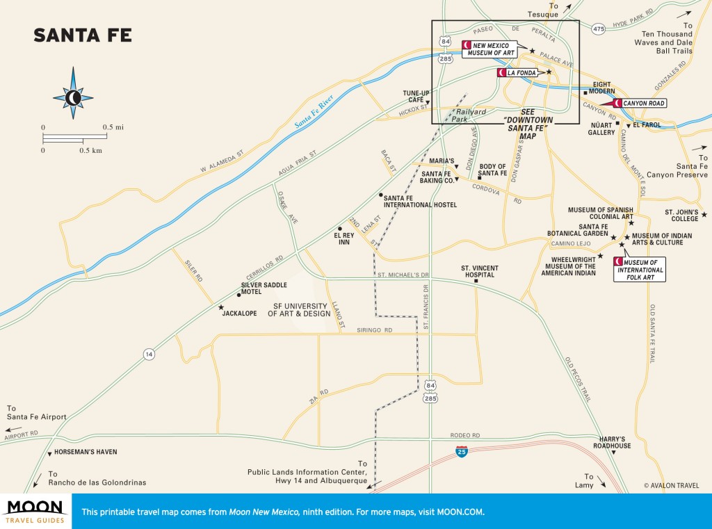 Travel map of Santa Fe, New Mexico