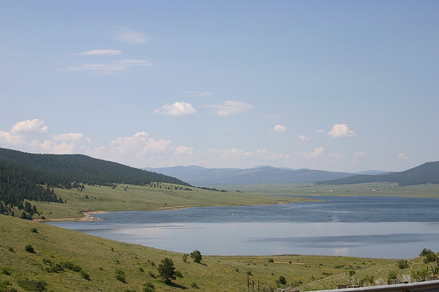 View of a lake from the High Road to Taos.