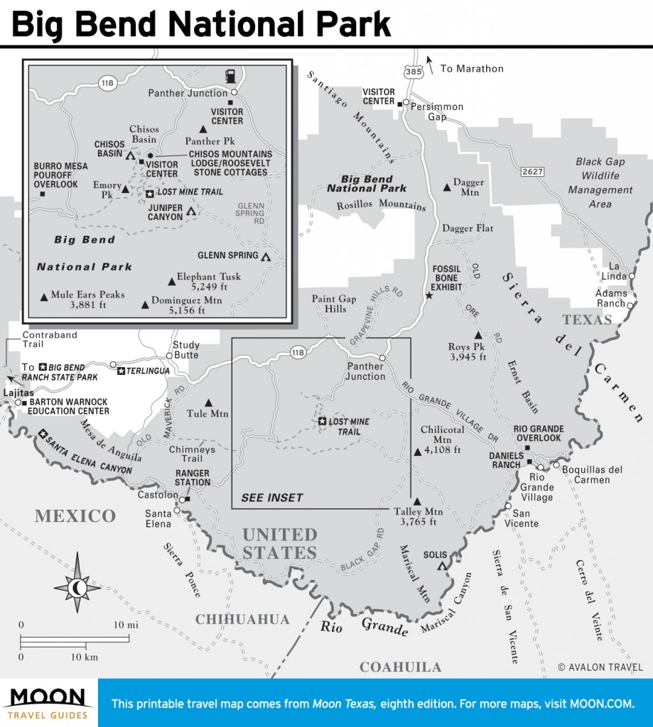 Travel map of Big Bend National Park, Texas