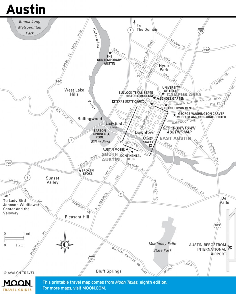 Travel map of Austin, Texas