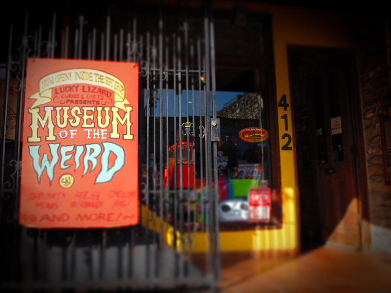 A sign invites people in to the Museum of the Weird in Austin, Texas.