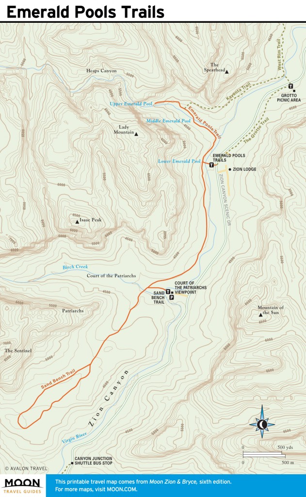 Trail map of Emerald Pools Trails in Utah