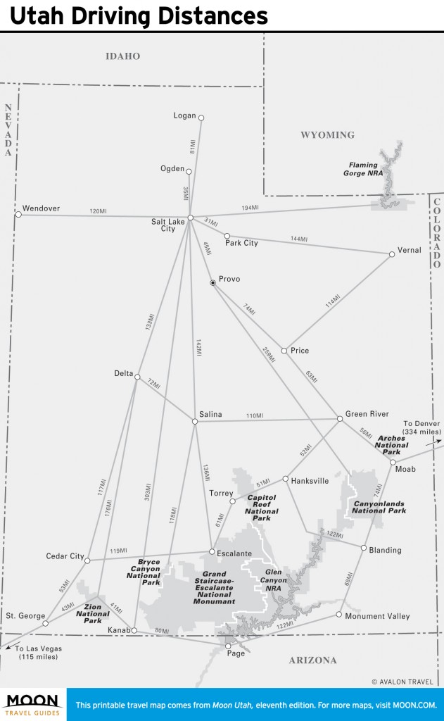 Travel map of Utah Driving Distances