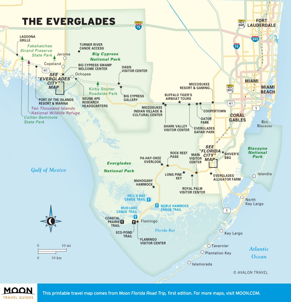 Travel map of The Everglades, Florida.