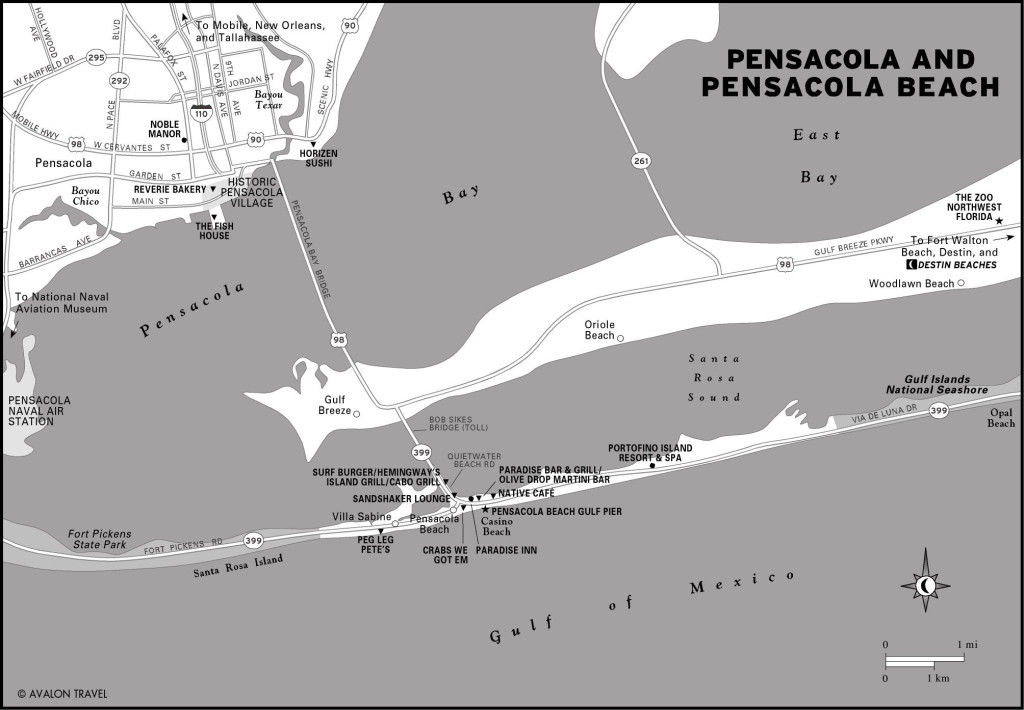 Map of Pensacola and Pensacola Beach, Florida