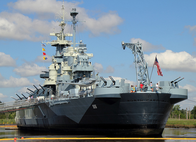 View of the museum battleship USS North Carolina in Wilmington.
