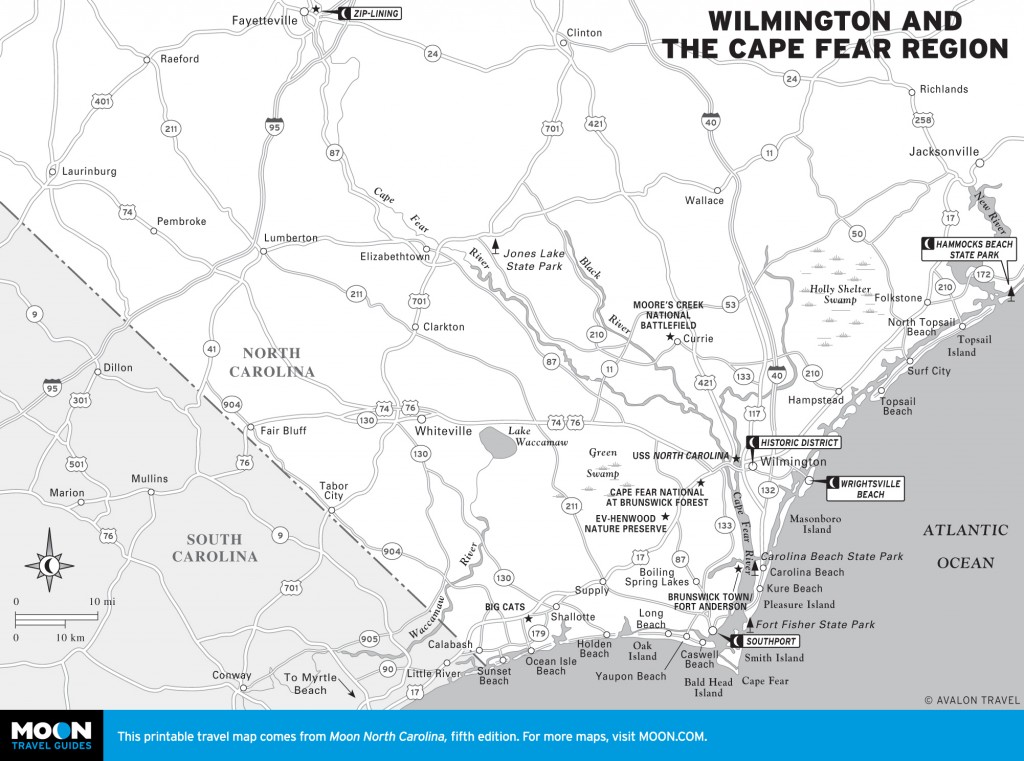 Map of Wilmington and the Cape Fear Region, North Carolina