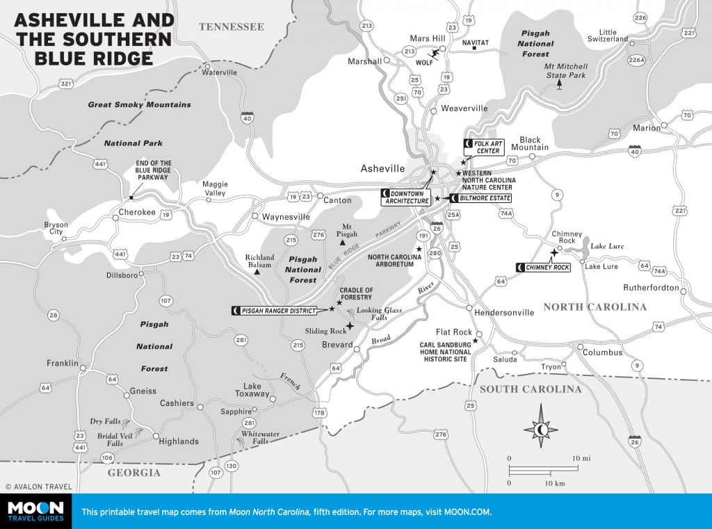 Map of Asheville and the Southern Blue Ridge, North Carolina