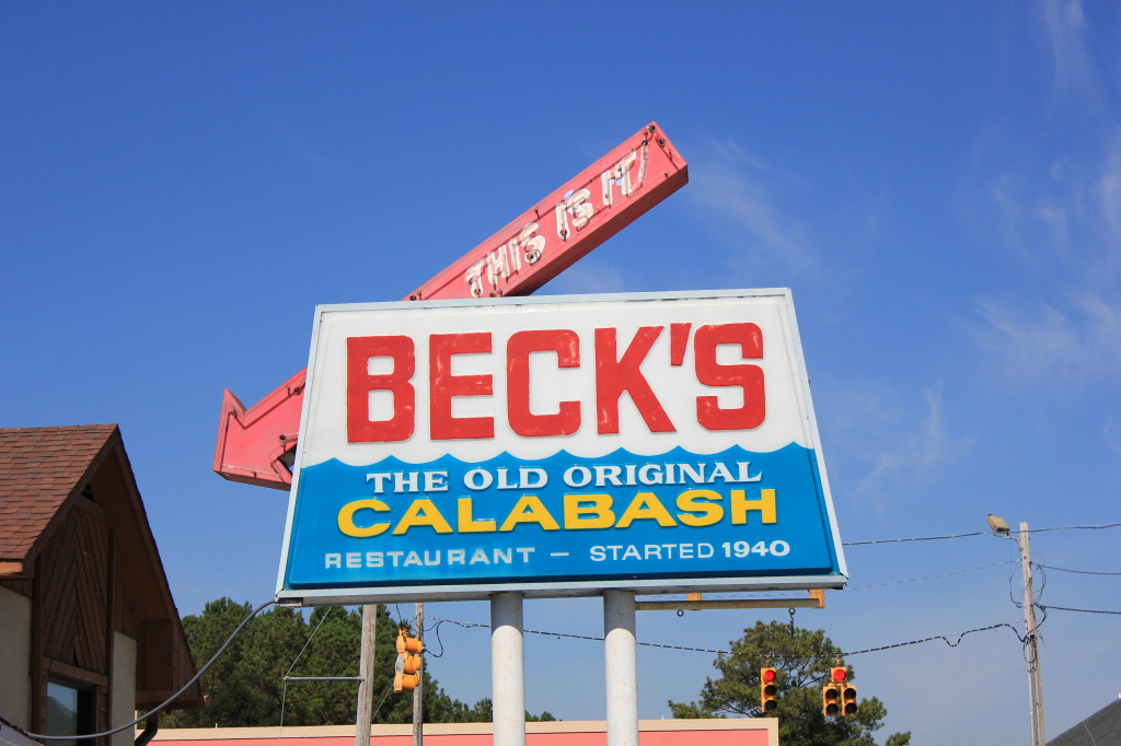 A photo of the sign outside Beck's Calabash Seafood