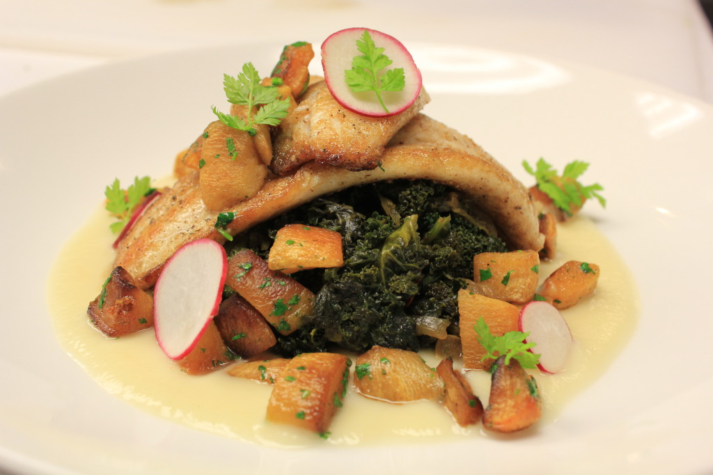 The Reel Deal at manna (pan-roasted flounder served over kale)