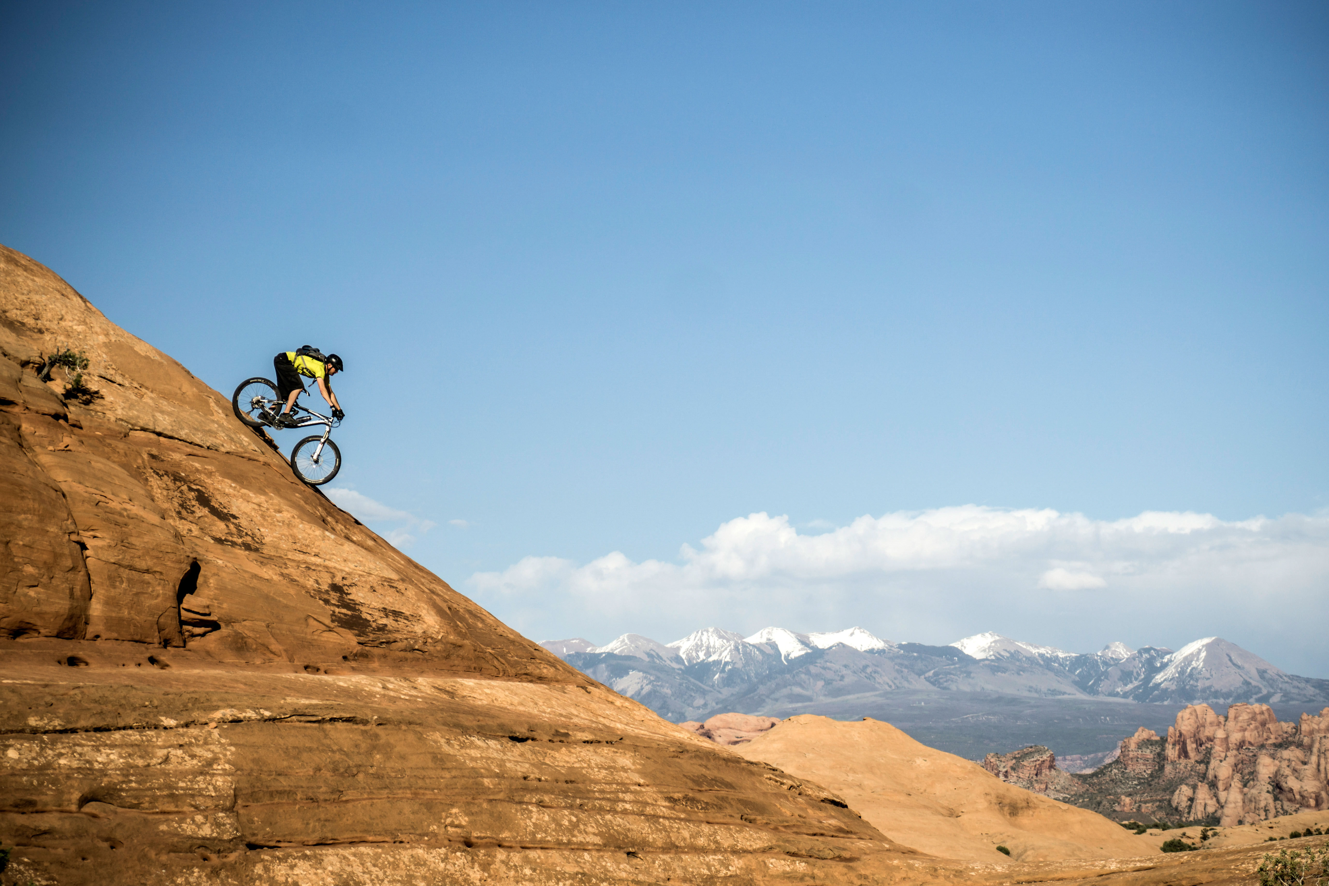 A mountain biker riding Utah’s famous slickrock trails. Image by Jordan Siemens / Taxi / Getty