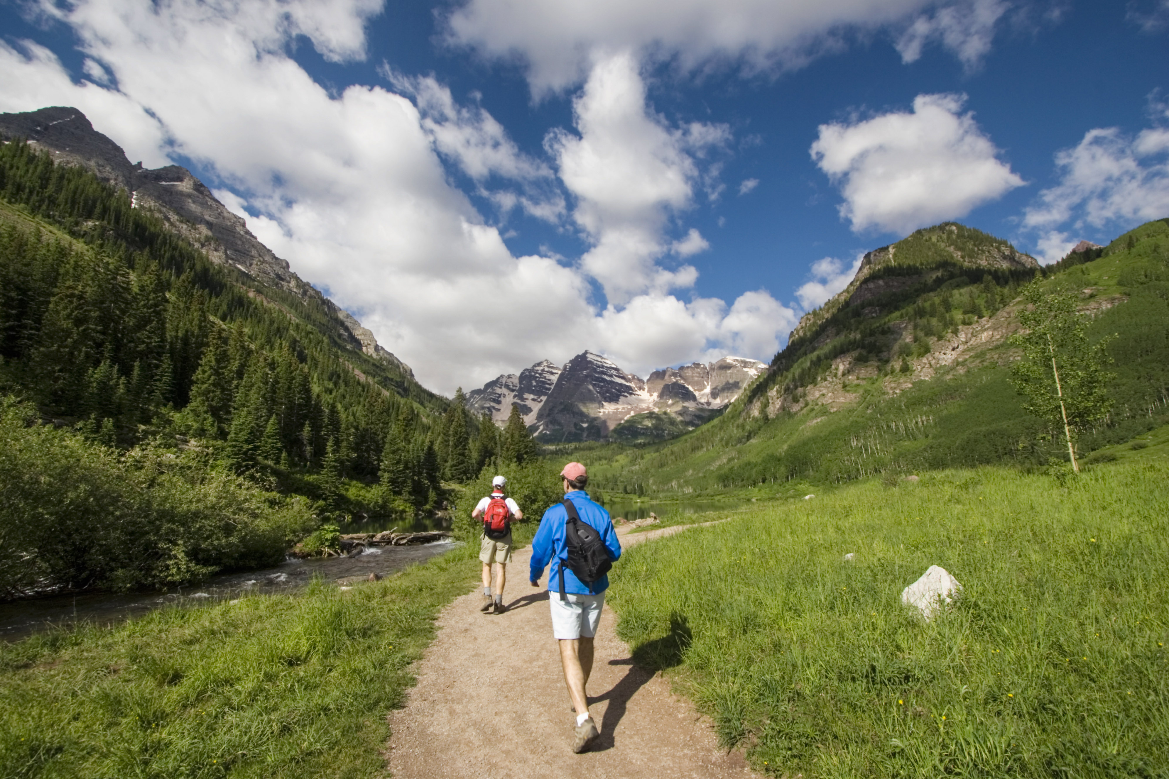 Hikers ascending the trail to the Maroon Bells. Image by John Kieffer / Getty