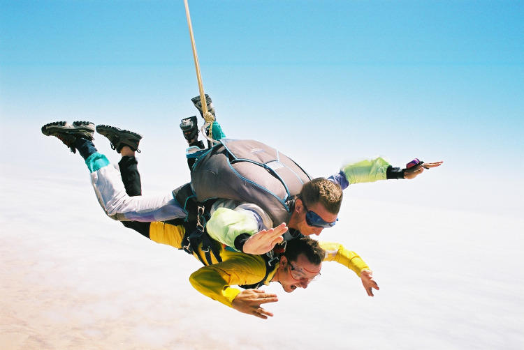 Tandem skydive over the Namib Desert, Namibia. Image by Mark Hills