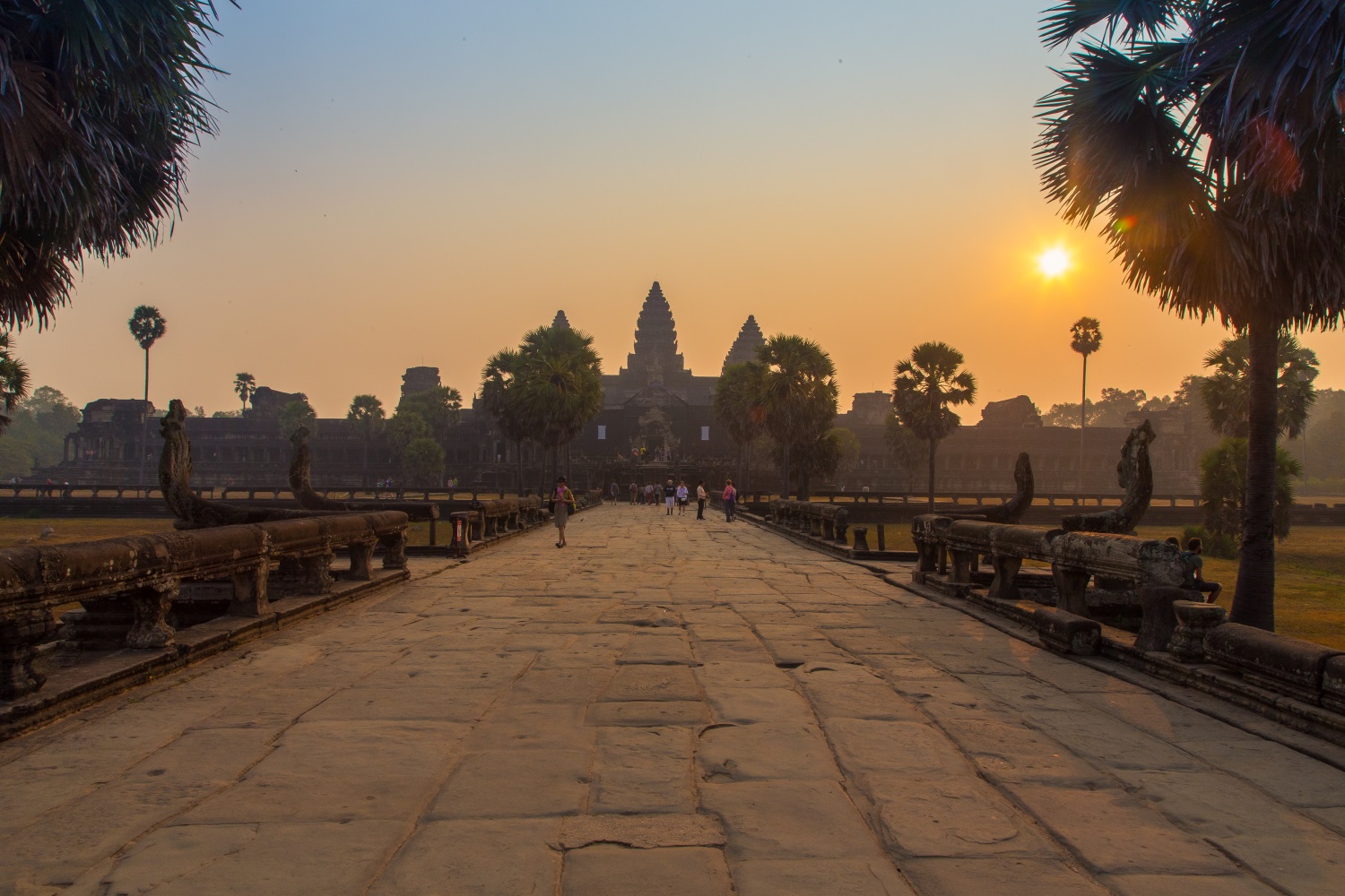 Entrance to Angkor Wat at sunrise 
