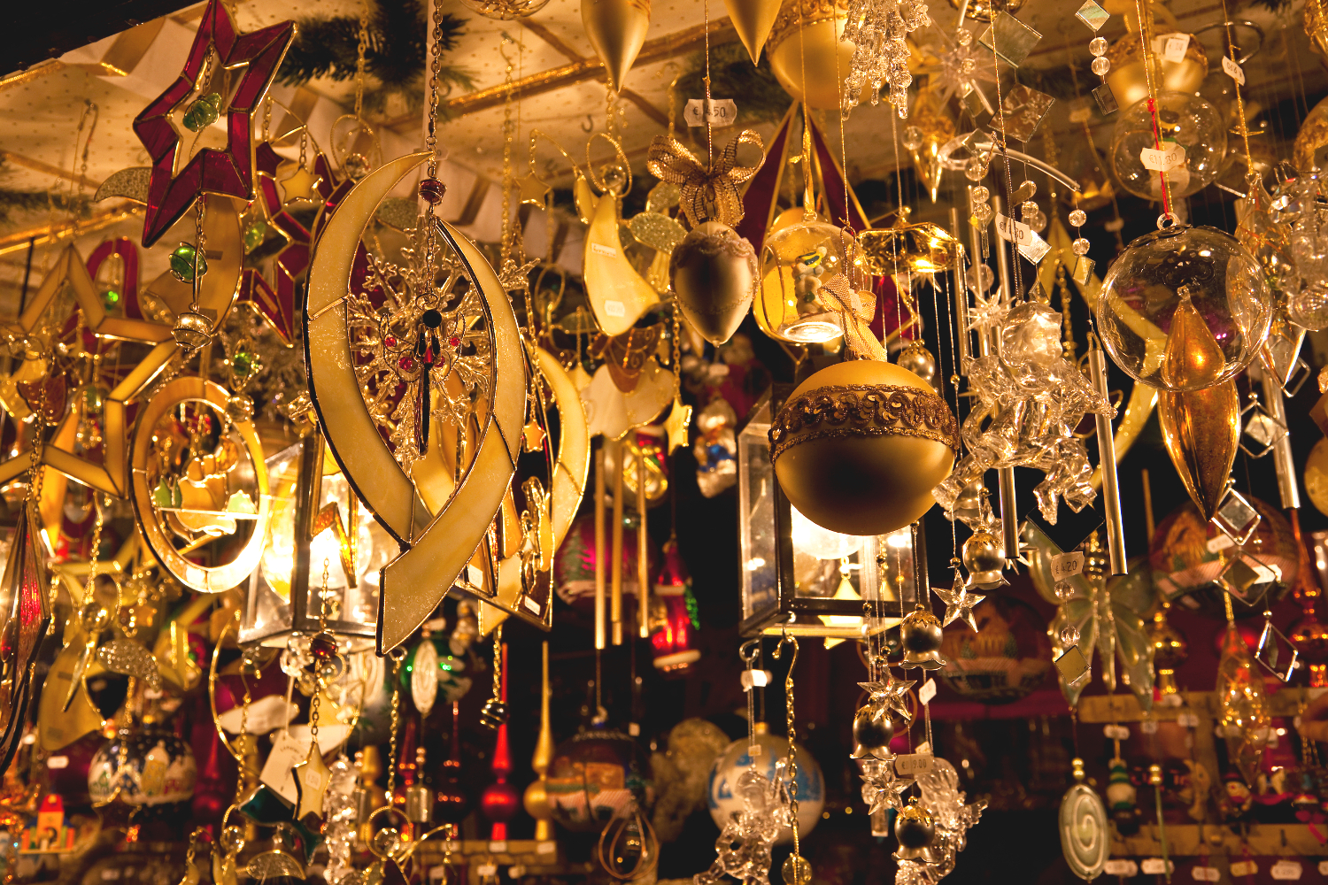 Golden glass and crystal christmas ornaments on sale