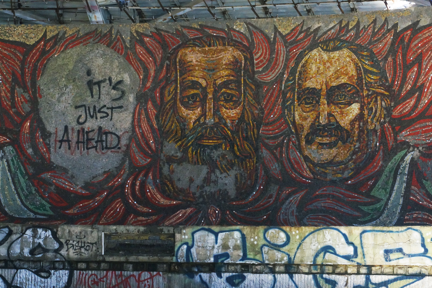 Huge mural mosaics inside the Buzludzha monument glorify communist leaders © Anita Isalska / Lonely Planet