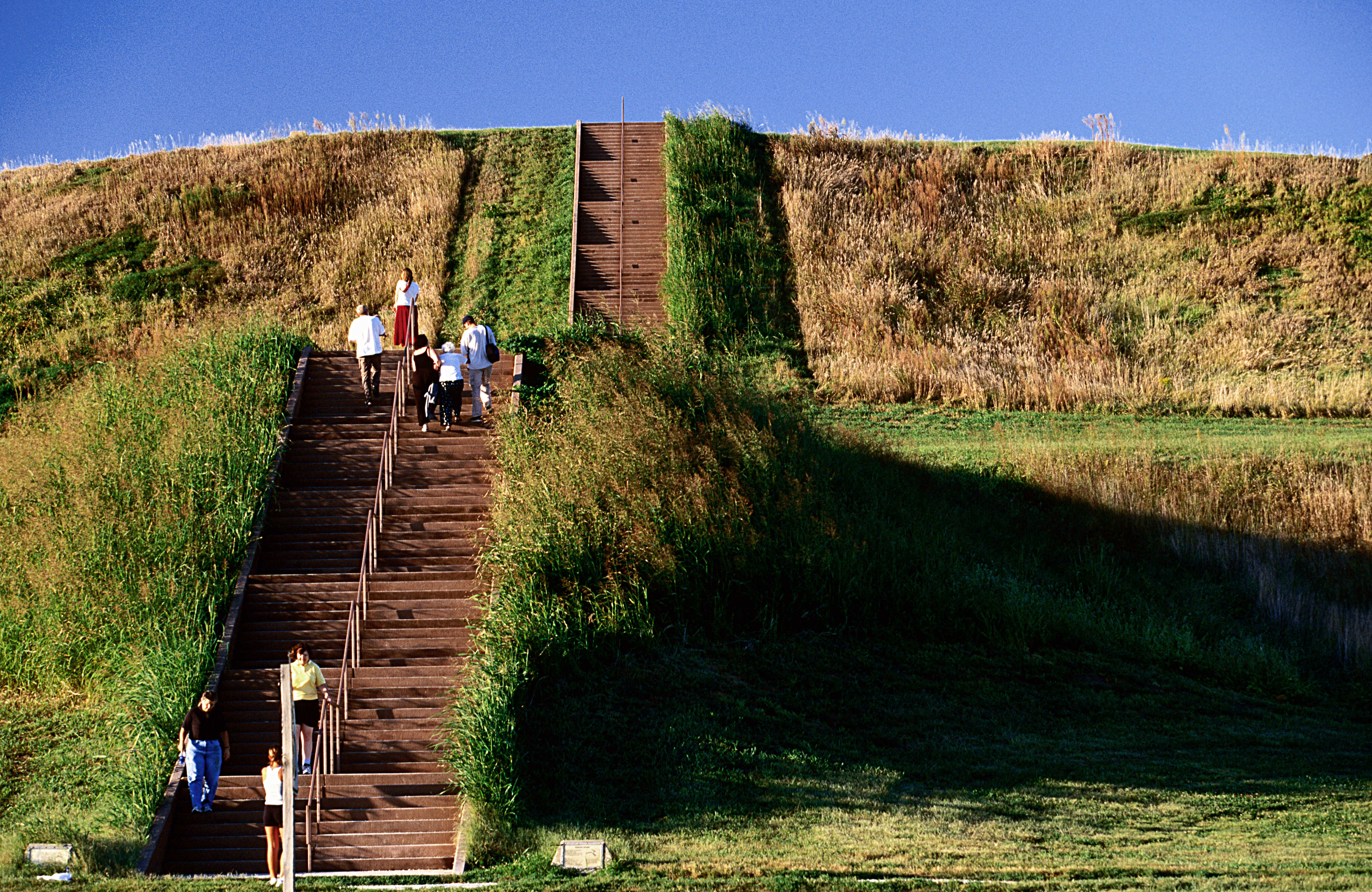 The mounds at Cahokia are some of the impressive remains from pre-colonial America. Image by Edie Brady / Getty Images