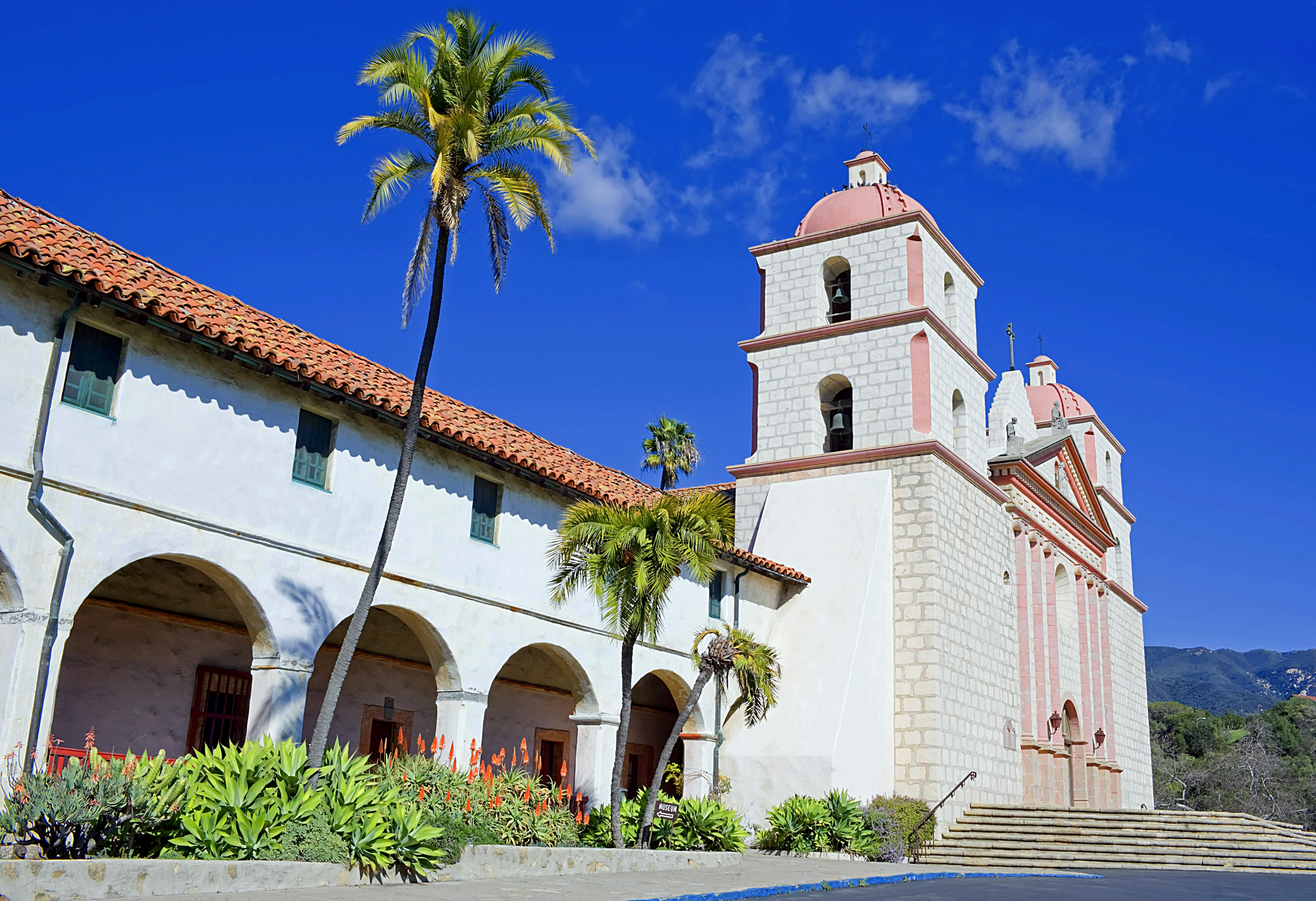 The mission church in Santa Barbara is just one of many reminders of the Spanish legacy in California. Image by Marco Simoni / Getty Images