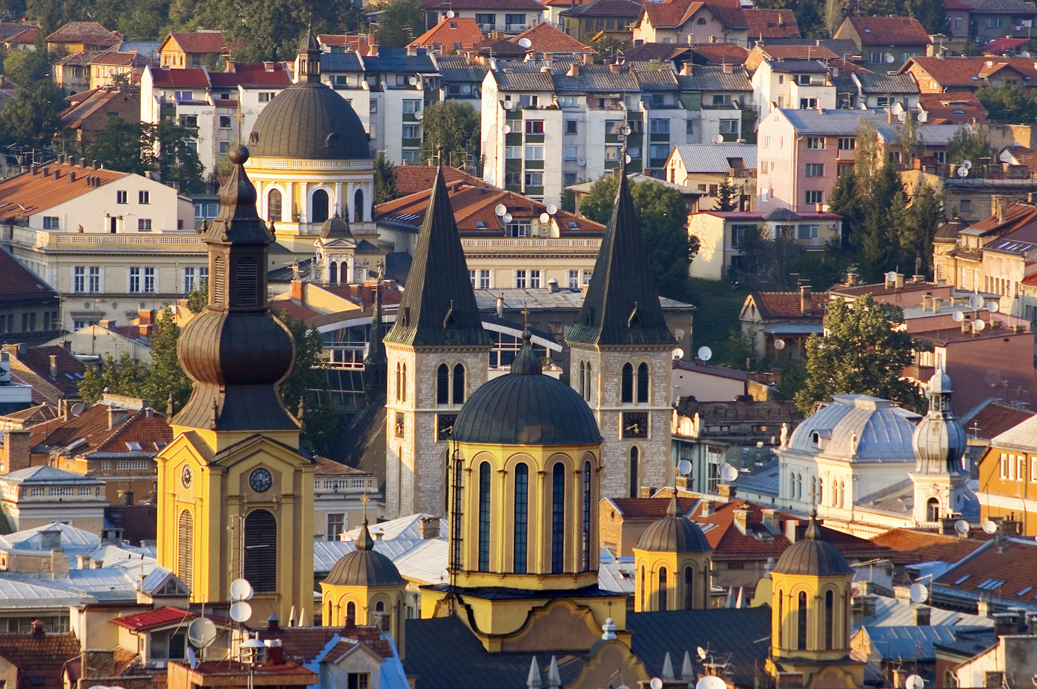 Sarajevo rooftops, including the Catholic and Orthodox cathedrals