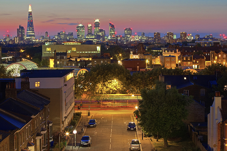 Central London as seen from the rooftops of Peckham.