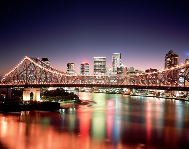 Story bridge and the Brisbane city skyline by night. Image by Stefan Mokrzecki / Getty Images