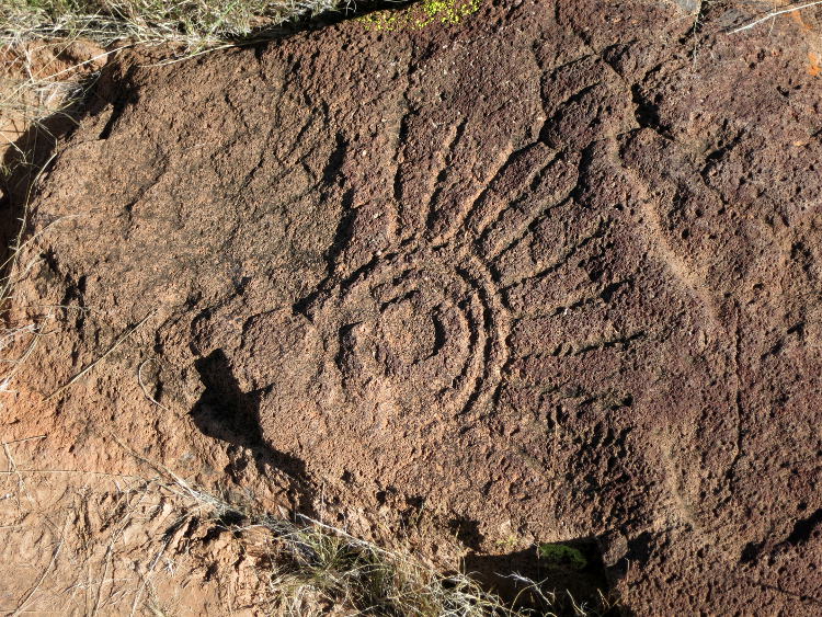 An ancient carving showing the sun. Image by Clifton Wilkinson / Lonely Planet