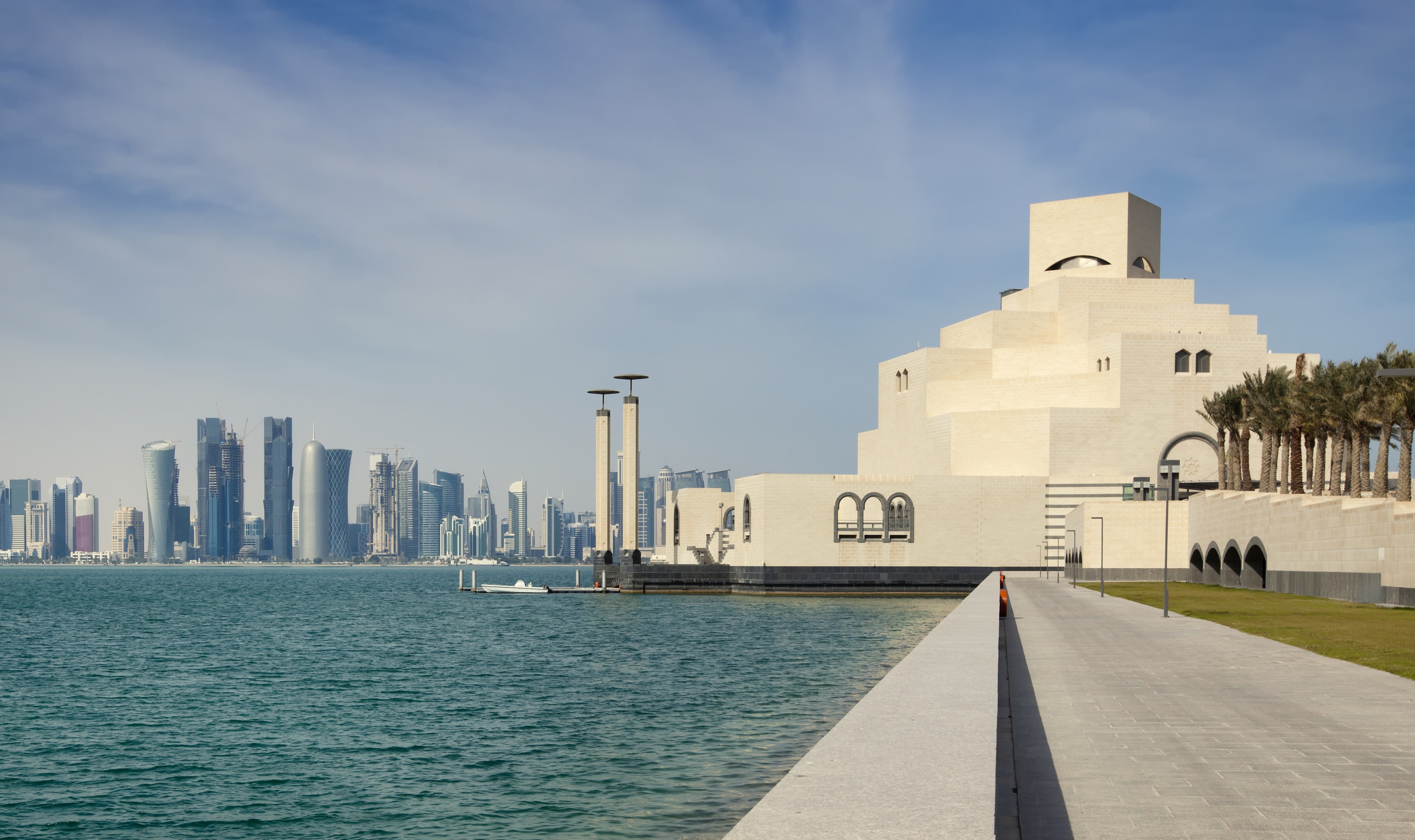 The Museum of Islamic Art juts out into the Doha's bay. Image by Marcus Lindstram / E+ / Getty Images 