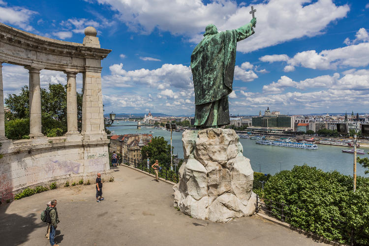 St Gerhard Statue at Gellért Hill overlooking the Danube. Image by Maremagnum / Getty Images