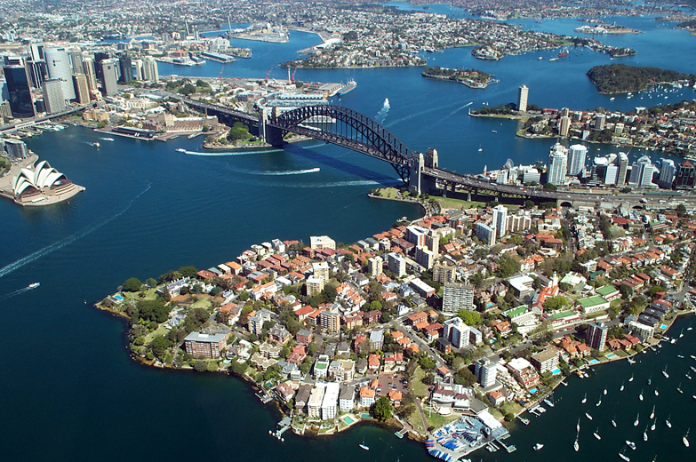 Sydney Harbour Bridge from the air. Image by Wikimedia Commons.