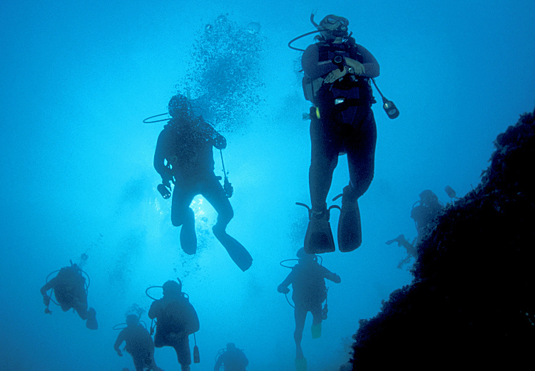 Descending into the Blue Hole. / Burnett & Palmer / Getty Images