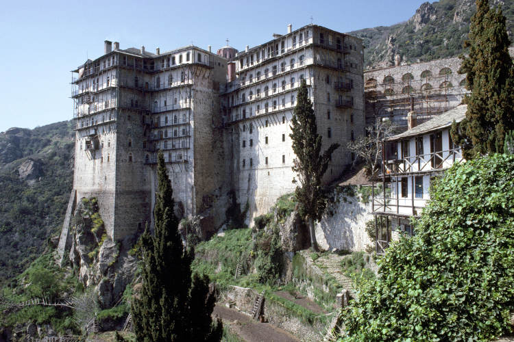 Spectacular Moni Simonos Petras on Mt Athos. Image by Arcaid / UIG / Getty Images