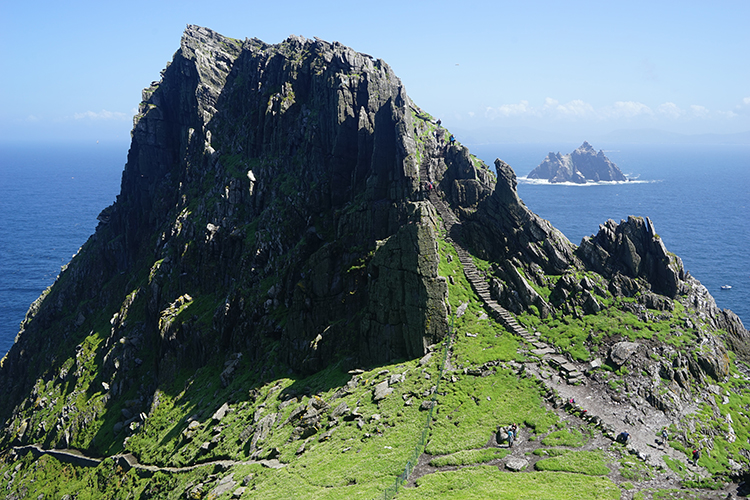 The steep flights of stone steps leading up from Christ's Saddle to the monastery of Skellig Michael. 