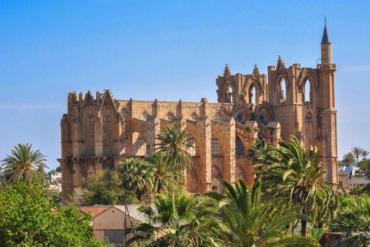 Famagusta’s Lala Mustafa Pasha Mosque, the former St Nicholas Cathedral. Image by Rosita So Image / Getty Images