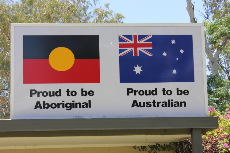 Aboriginal and Australian flags in Todd Mall, Alice Springs. Image by NH53 / CC BY 2.0