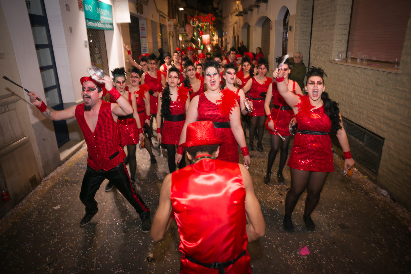Revellers head for Carrer del Pecat (‘Sin Street’) in Sitges, the location of one of the many distinctive carnivals of Catalonia