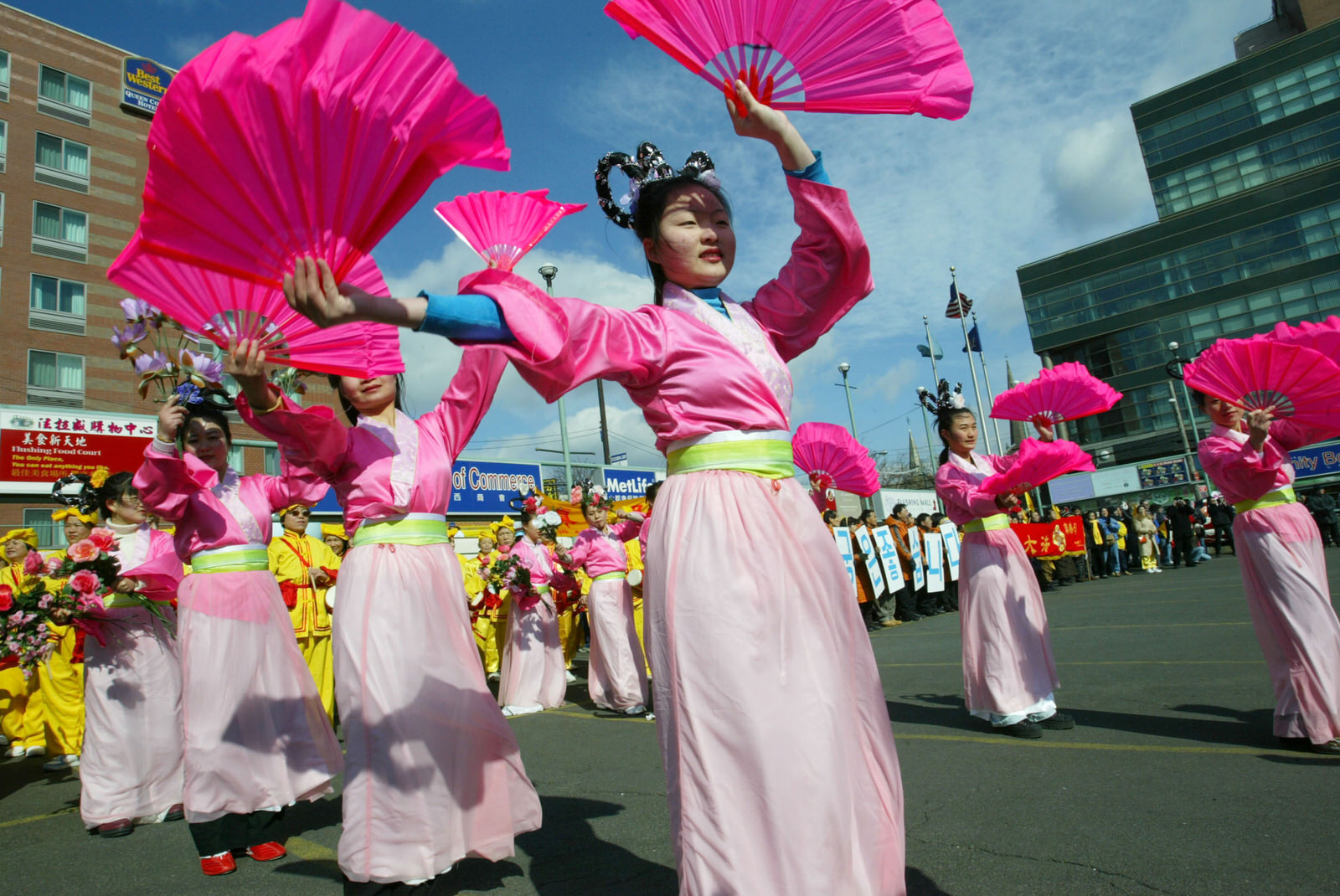 Korean dancers taking part in the Chinese New Year parade in Flushing, Queens