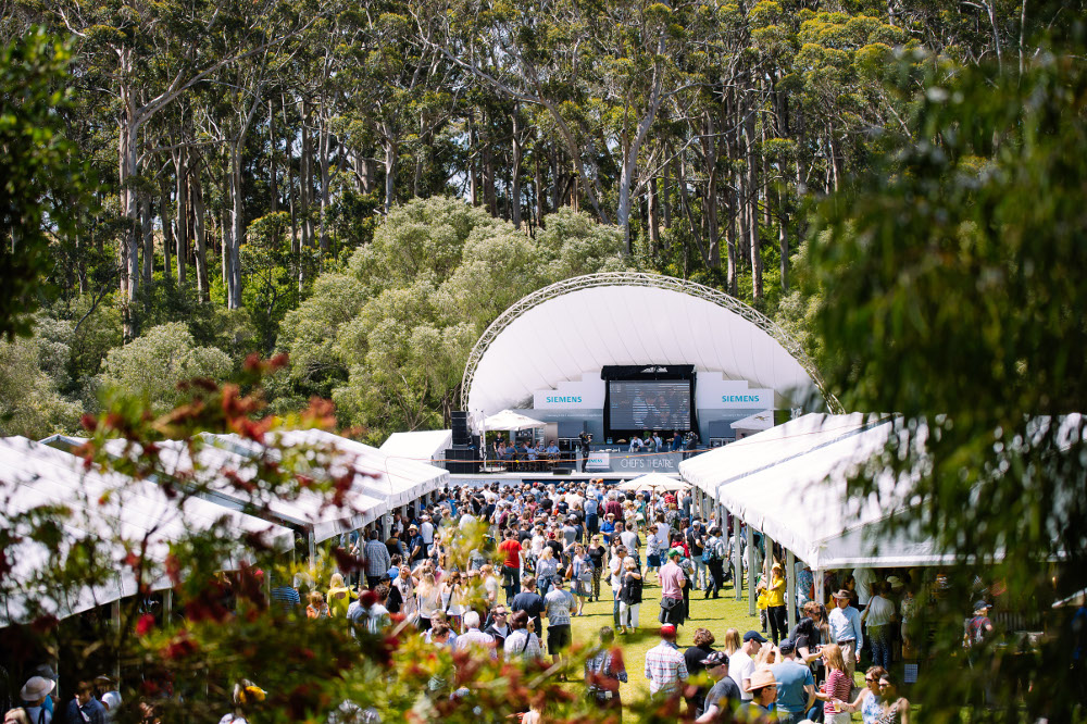 Revellers enjoying sampling foodie delights at the Gourmet Village. Image care of Margaret River Gourmet Escape