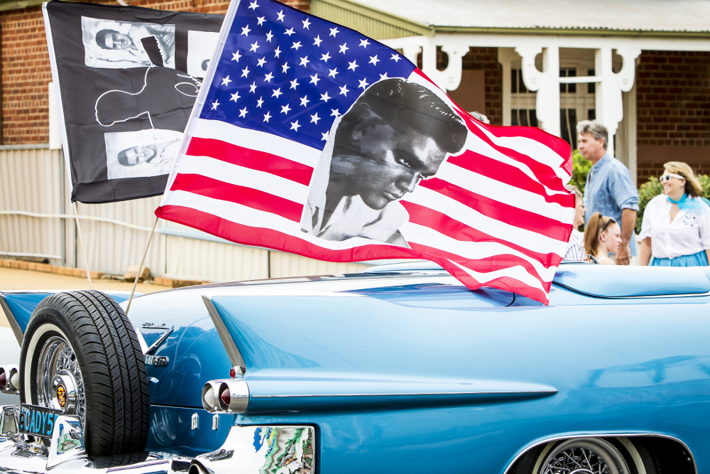 Celebrating all things Elvis at the festival parade. Image courtesy of Parkes Elvis Festival